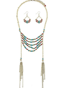 Boho Turquoise & Red Drape Necklace ...Earrings NOT included