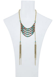Boho Turquoise & Red Drape Necklace ...Earrings NOT included
