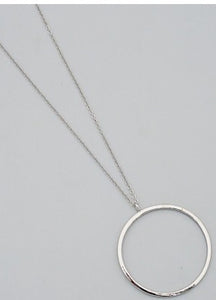 Long Silver Toned Necklace With Round Open Circle Pendant