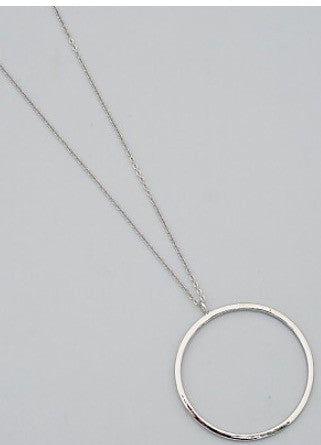 Long Silver Toned Necklace With Round Open Circle Pendant