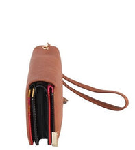 Brown Wristlet Wallet with colorful surprise inside