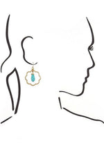 Drop Cut Out Earrings Featuring A Hanging Marble Stone (White & Gold) Lead & Nickel Free