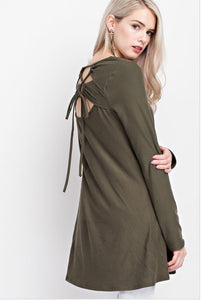 Solid Olive Stretchy Tie Back Tunic