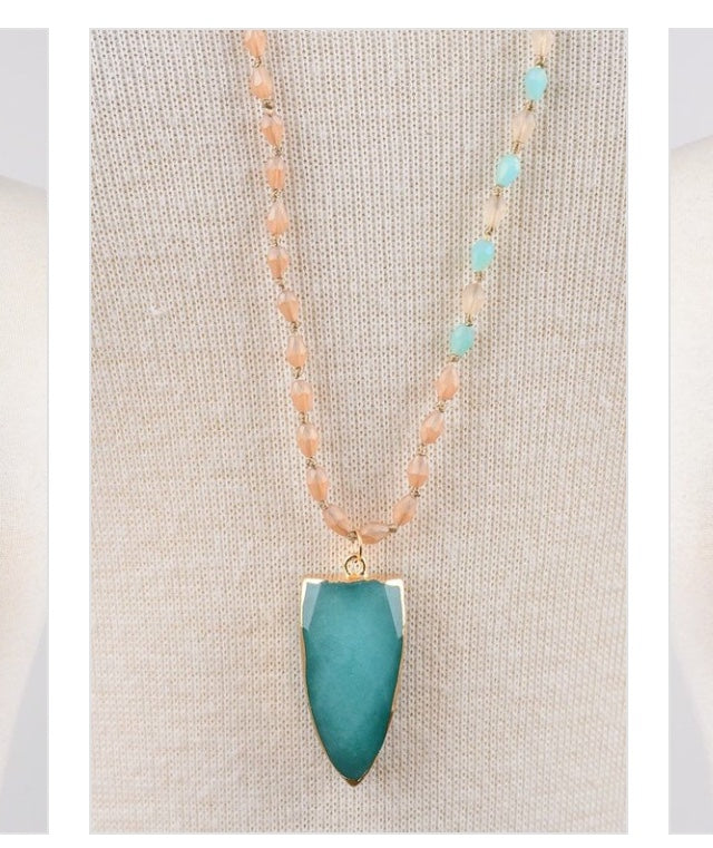 Long Teal Necklace Natural Stone