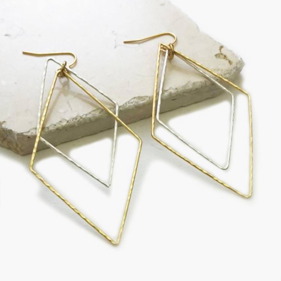 Two toned double diamond shaped earrings
